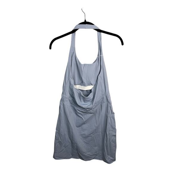 Halara Halter Backless Pocket Split Hem Mini Yoga Active Dress Light Baby Blue M - Picture 6 of 9